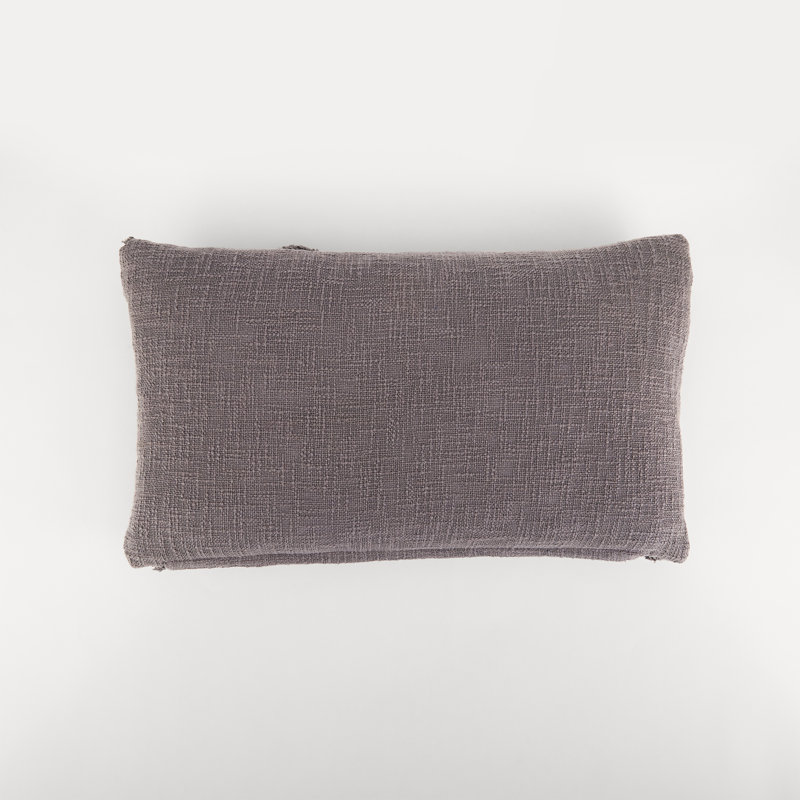 Gray Cotton Abstract Shaggy Detail Lumbar Pillow 14 x 24 in.