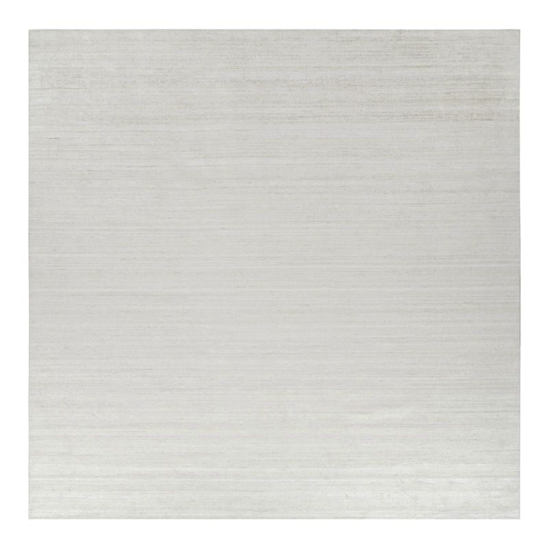 Hand Knotted Silk Striped Area Rug in White, Rectangle 12' x 15'