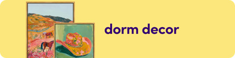Category banner for dorm decor featuring Western-style wall art with a cowboy hat and landscape.
