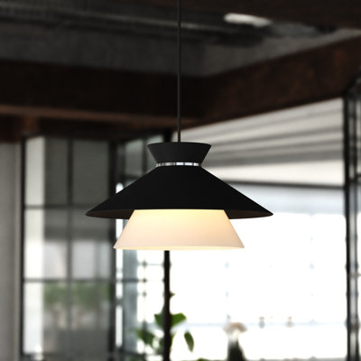 Lampe 1 lumière 15,25 po Loomis Large luminaire suspendu en forme de cône noir mat moderne Mid-Century avec abat-jour en verre opale givré blanc, hauteur réglable, luminaire suspendu pour la salle à manger, vestibule, vestibule et îlot