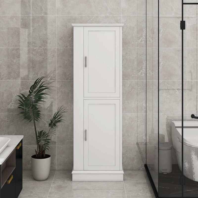 Grande armoire de rangement pour salle de bain, armoire de rangement autoportante avec crochet et tablette réglable, Blanc