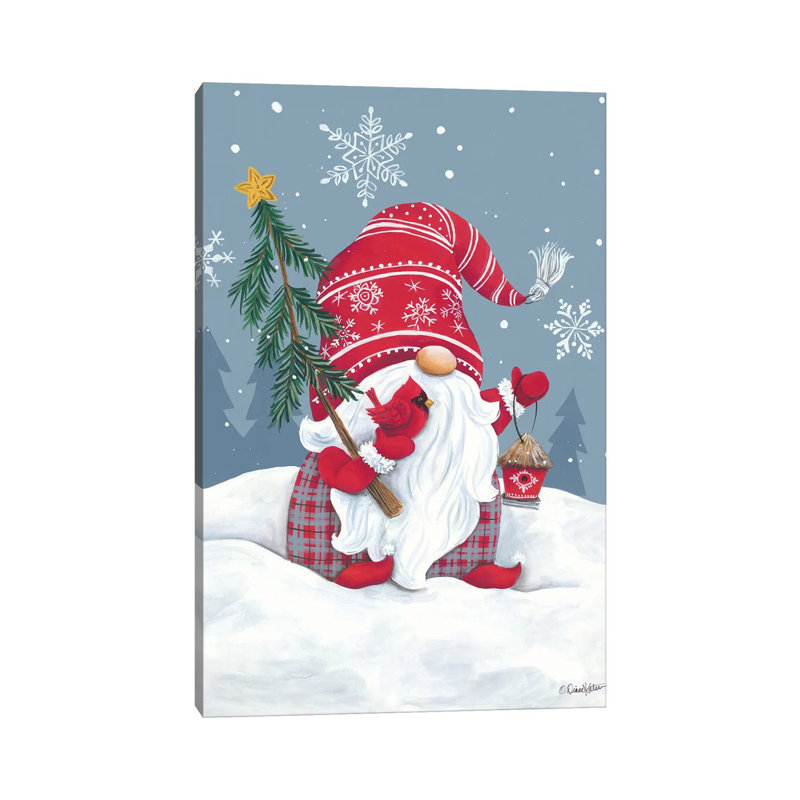 Snowy Gnome With Cardinal by Diane Kater - Print on Canvas, Wrapped Canvas, 66.04 cm H x 45.72 cm W x 1.91 cm D