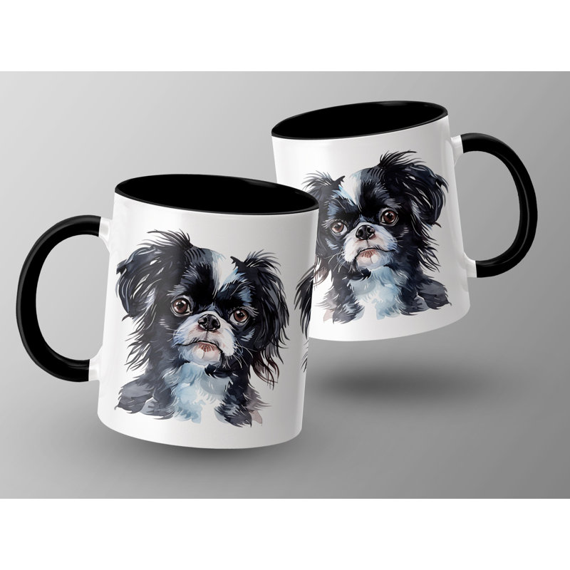 Watercolor Japanese Chin Art 11oz Coffee Mug, 2, Black
