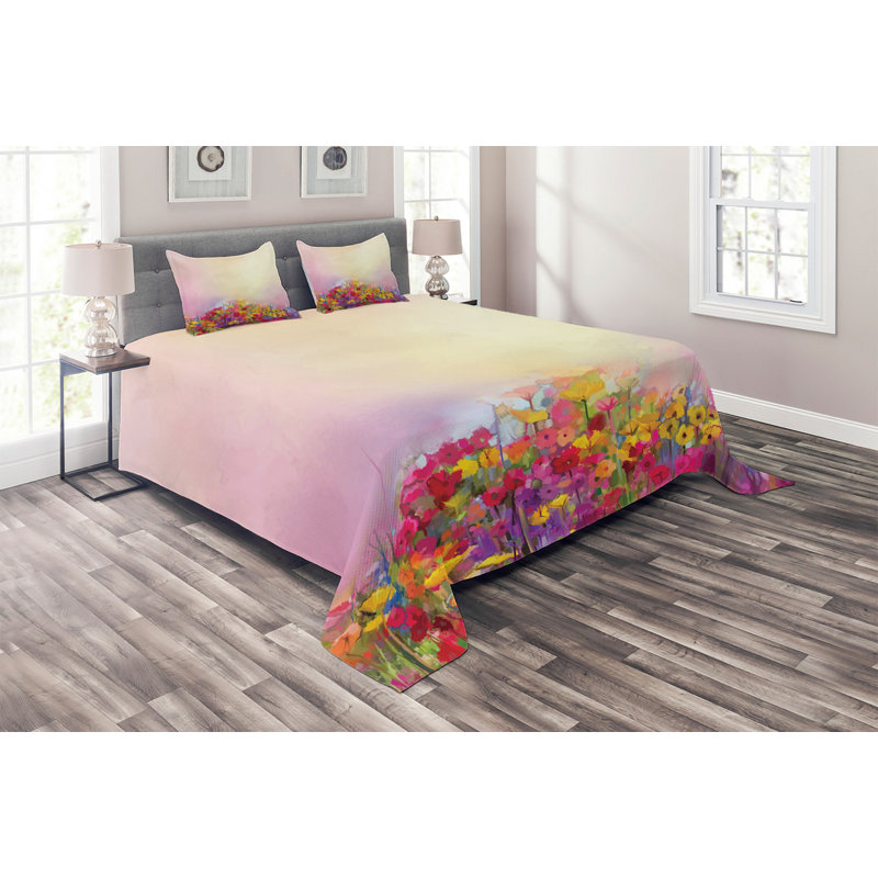 Floral Farmhouse / Country Polyester Coverlet, King Bedspread + 2 Shams