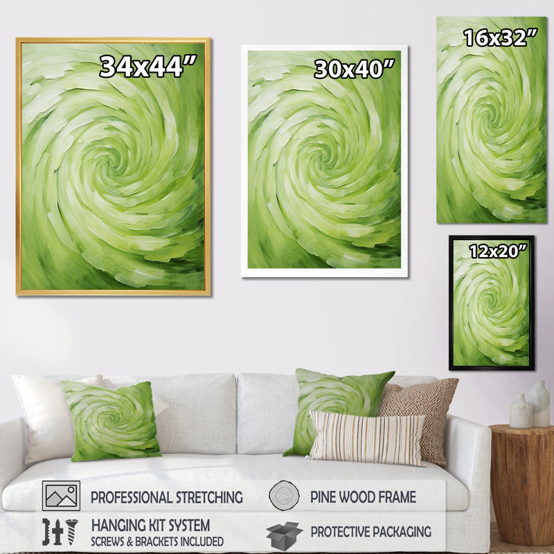 «Green Serene Spiral Dreams II - Abstract Spirals», reproduction d'art sur toile, H 20 po x l 12 po x P 1 po, Toile tendue