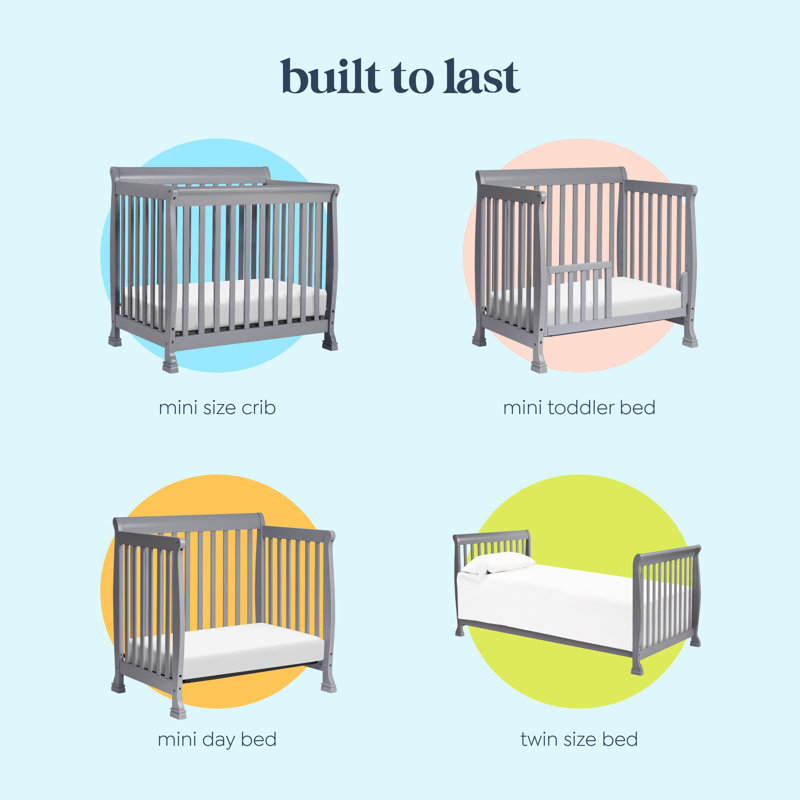 Gray Convertible Mini Crib with Twin Bed Option
