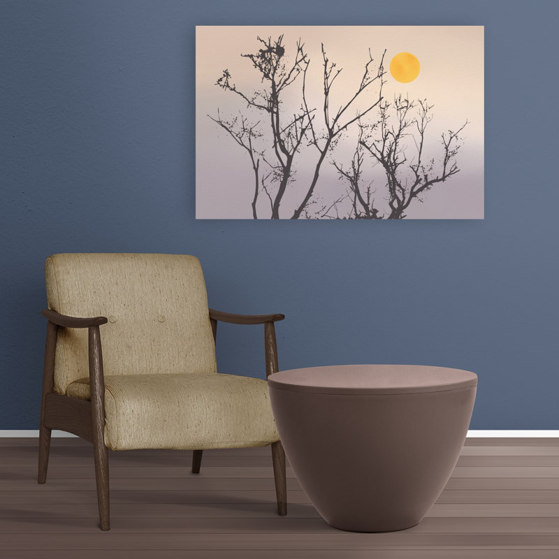 «Golden Sun Tree Silhouettes Abstract Delicate Minimalist Autumn Landscape», reproduction d'art mural, H 24 po x l 36 po