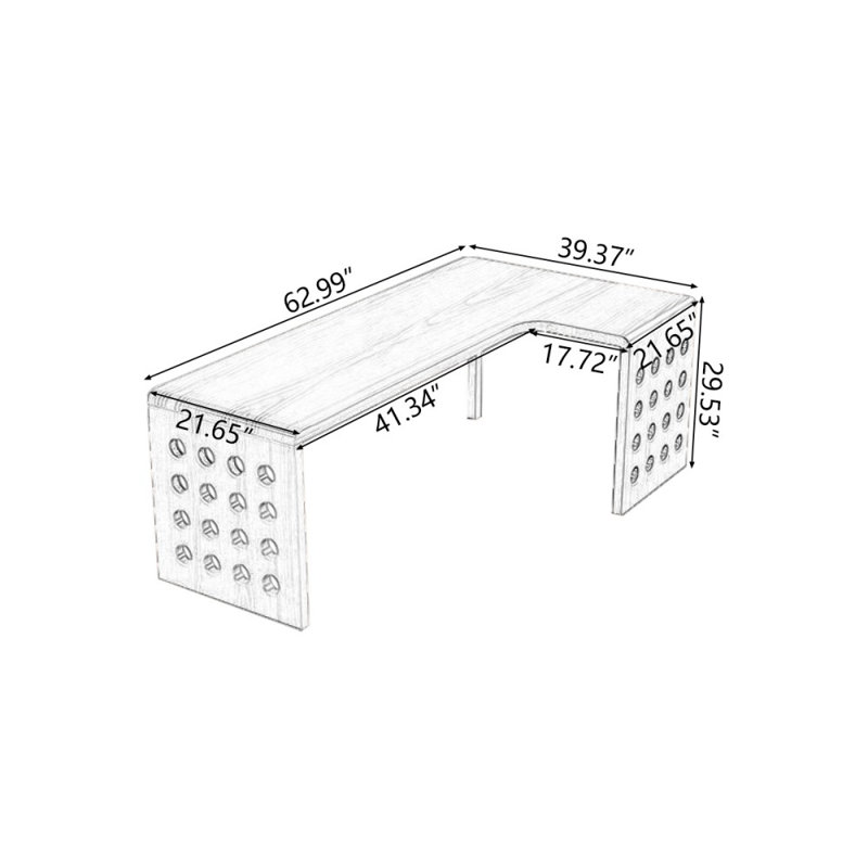 L-Shaped Rectangle Solid Wood Desks, Right Hand Return, 29.53" H x 62.99" W x 39.37" D