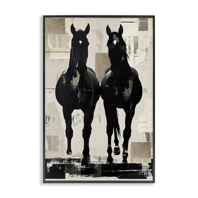 Paire de chevaux Equinity, estampe numérique, design par Annabelle Hall, H 30 po x l 20 po, Giclée encadrée noir minuit