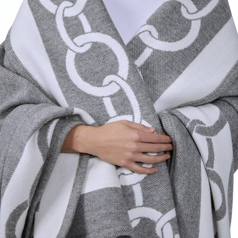 Chains Hand Woven Throw Blanket, Gray/Milk