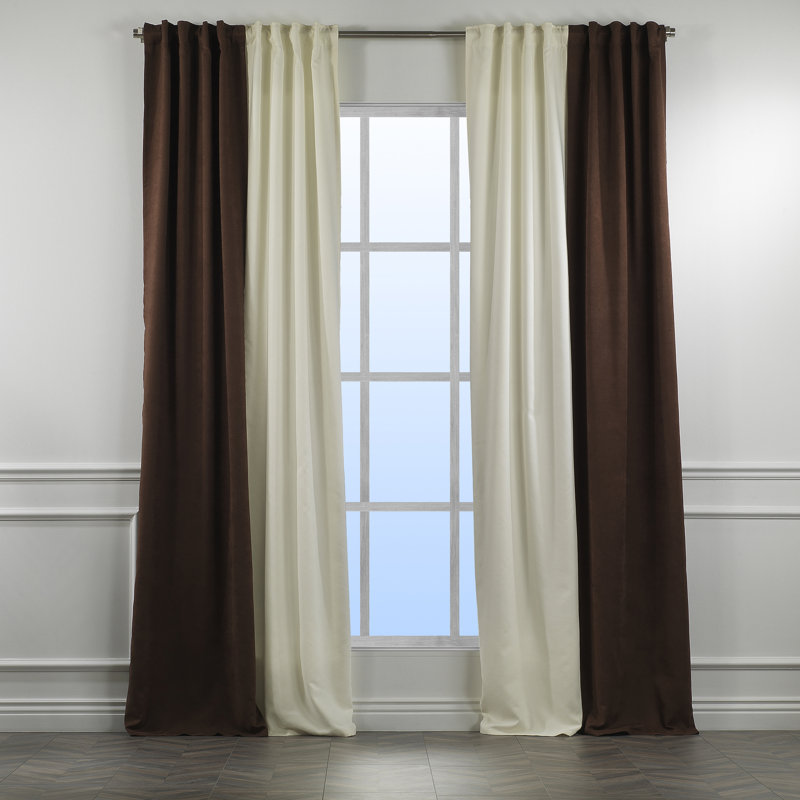 Decorative Window Curtain Each Panel 27'' Wide, 27" W x 84" L, Cream/Dark Brown
