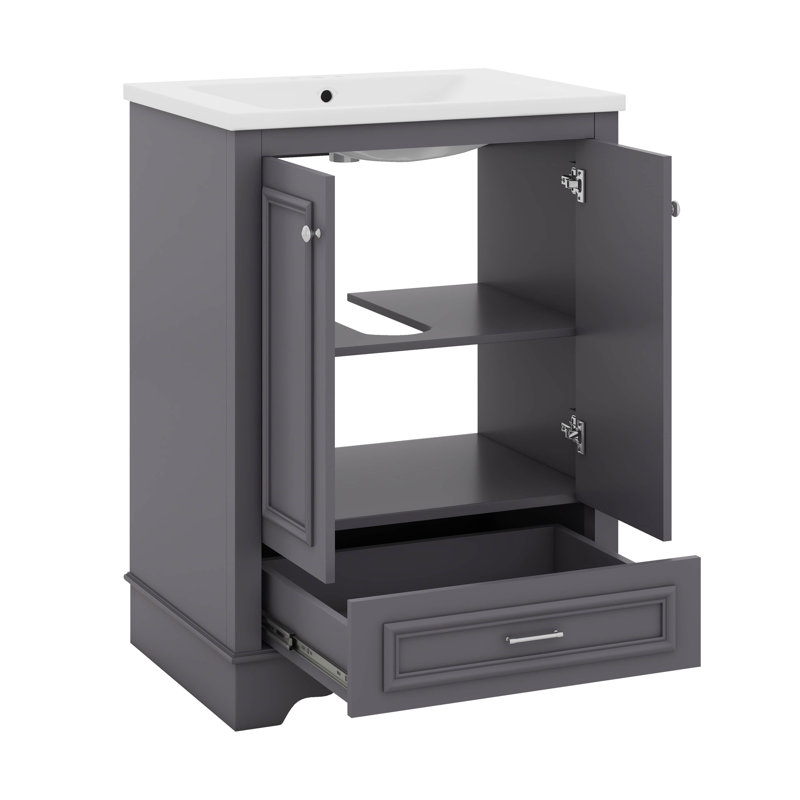 Meuble-lavabo autoportant avec tablettes réglables Modern, Bleu gris, Argent argent
