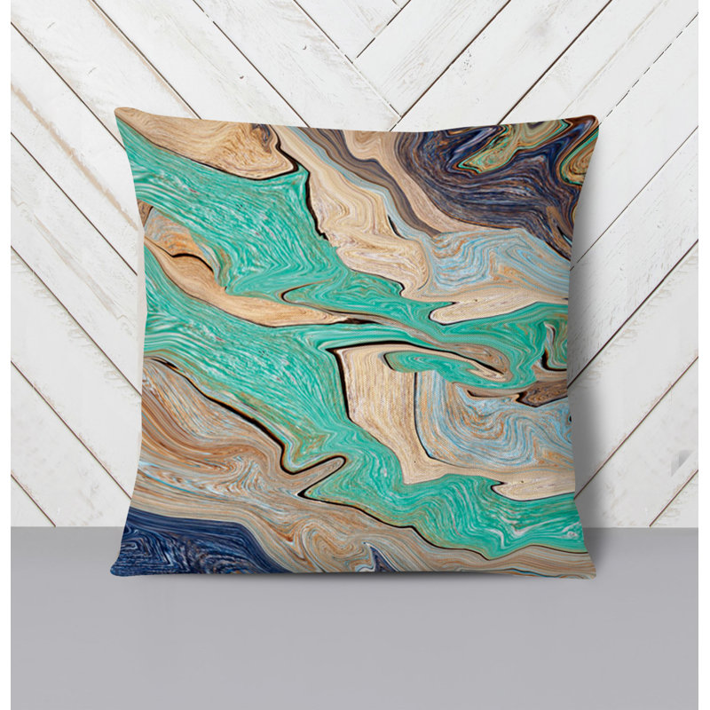 Throw Pillow With Insert, 16"H x 16"W, Blue/Brown Abstract 7