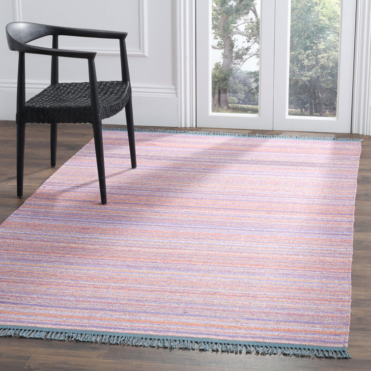 Liara Hand Woven Viscose/Cotton Striped Rug in Purple/Orange