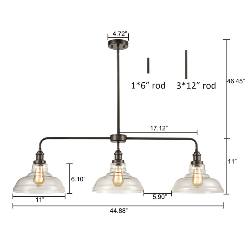 Luminaire suspendu linéaire à 3 lumières pour îlot de cuisine Jo