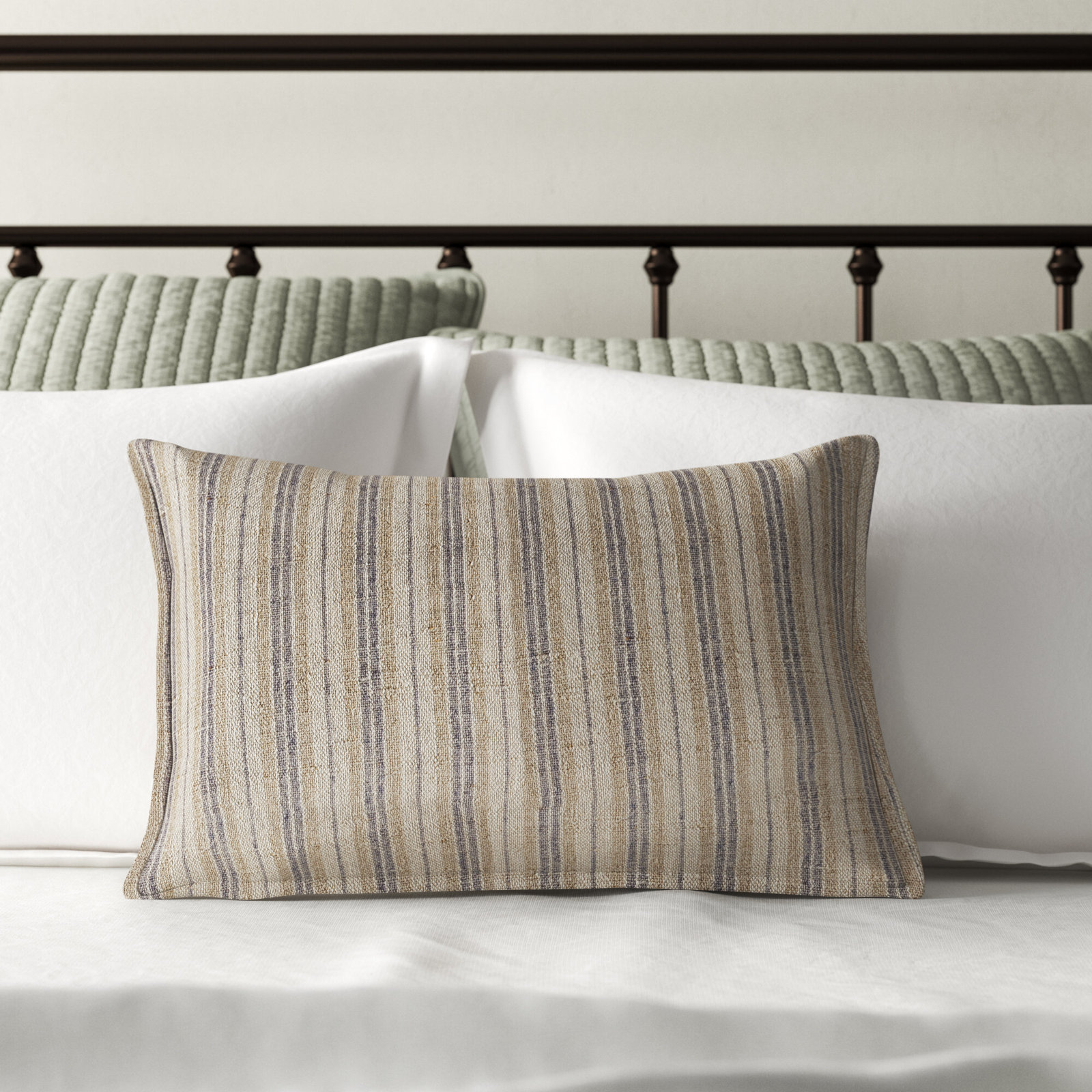 Regent Striped Linen Lumbar Throw Pillow, 100% Poly Fill, Dark Brown, Rectangle 13"H x 21"W