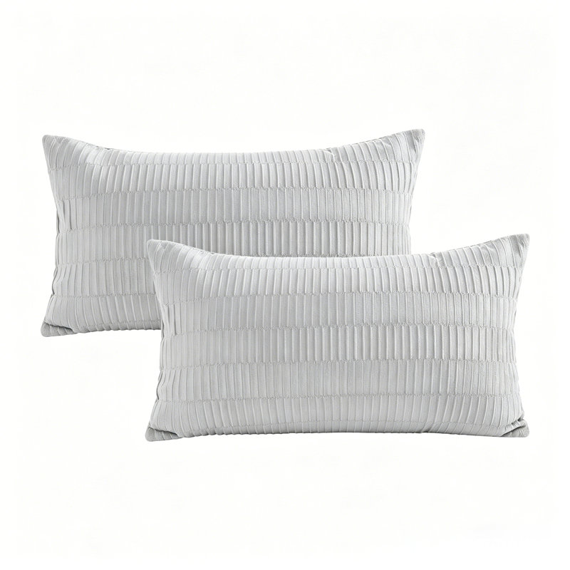 Pleated Velvet Lumbar Pillow Covers, Silver