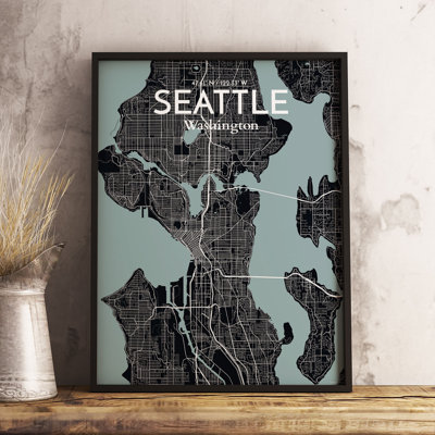 'Seattle City Map' Graphic Art Print Poster in Midnight