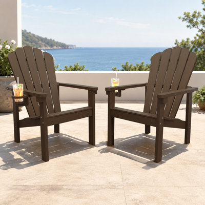 Dareona Set of 2 HDPE Stackable Adirondack Chairs with Cup Holders, All-Weather Outdoor Patio Chairs