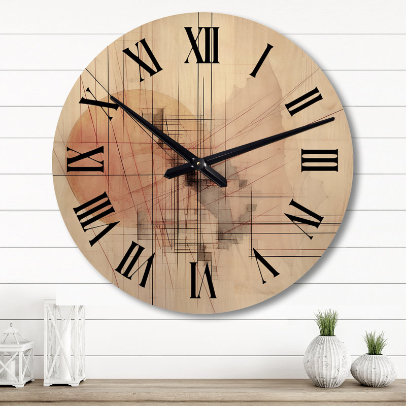 Très grande horloge murale minimaliste en bois beige et orange, Grand