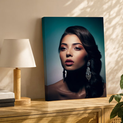 Canvas A Close Up Portrait Of A Young Woman With Long Wall Art Wavy Dark Hair Styled Elegantly She Has A Soft Natural For Canvas Wall Art
