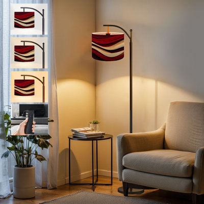  Lampe sur pied à arc Arc de marbre abstrait de luxe marbrant des couleurs or rouge, haute lampe sur pied moderne et moderne, abat-jour réglable en lin à 3 couleurs