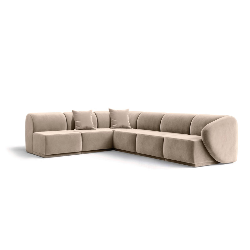 6 Seater Velvet Sofa & Chaise, Warm Beige Velvet