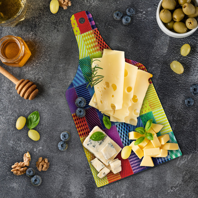 Ambesonne Retro Tempered Glass Cutting Board Rainbow Retro Patchwork Multicolor