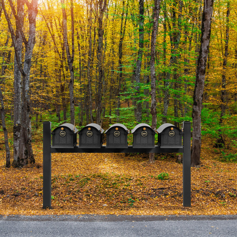Balmoral Quint Mount Mailbox /w/ Pyramid Caps & Personalized Door Medallion (5 Mailboxes, Quint Mount Rack, 5 Medallions)