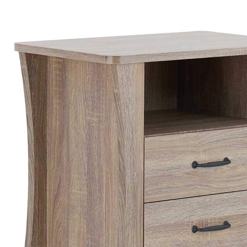 Bellda 2-Drawer Nightstand with Tapered Legs, Rustic Natural