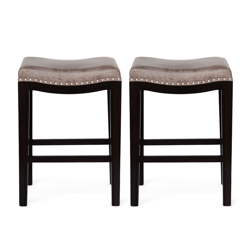 Tabouret de comptoir pliable en tissu gris clouté de 2 places avec siège en bois, idéal pour bistro en plein air, d'une profondeur de 18,25 po, d'une largeur de 12 po, d'une hauteur de 26,75 po, d'un bistro de 12,43 lb