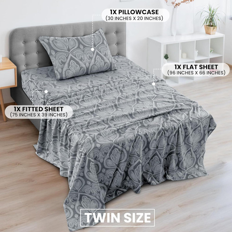 Ensemble de draps simple à motif cachemire, 3 draps en microfibre douce infroissable