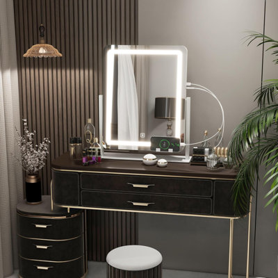 Miroir de salle de bain à DEL avec lumières - grand miroir de maquillage de 22 pouces avec écran tactile, éclairage 3 couleurs à intensité variable, luminosité réglable pour la salle de bain, la chambre à coucher et le vestiaire