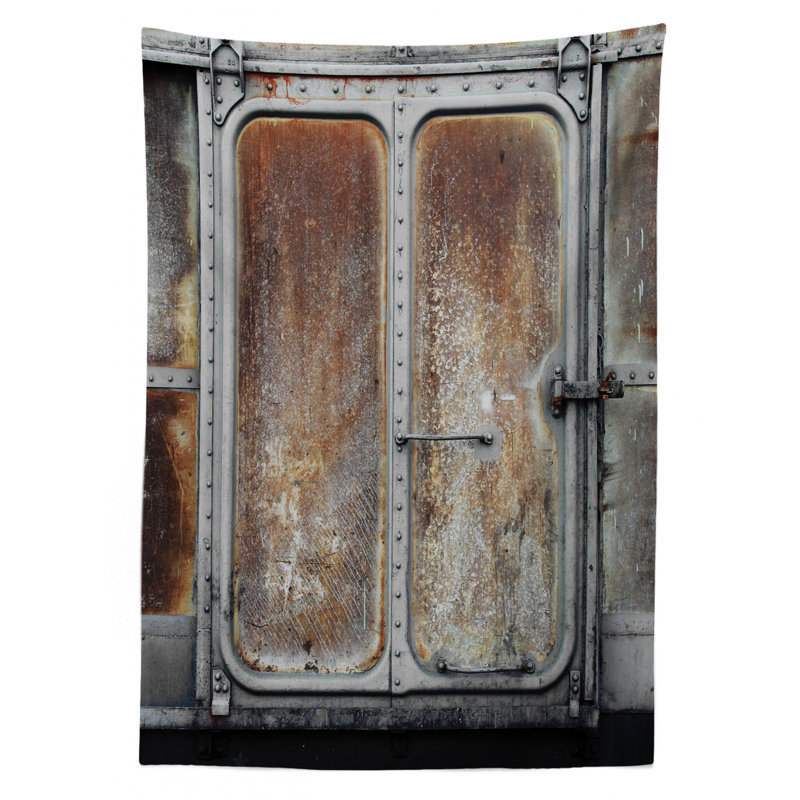 Industrial Tablecloth, Vintage Railway Container Door Old Locomotive Transportation Iron Power Design, Rectangular Table Cover For Dining Room Kitchen Decor, 60" X 84", Grey Brown
