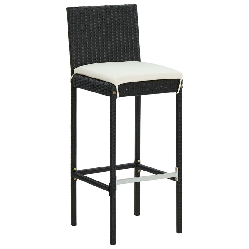 Garden Bar Stools with Cushions Poly Rattan Outdoor Lounge Seat Stool, Black