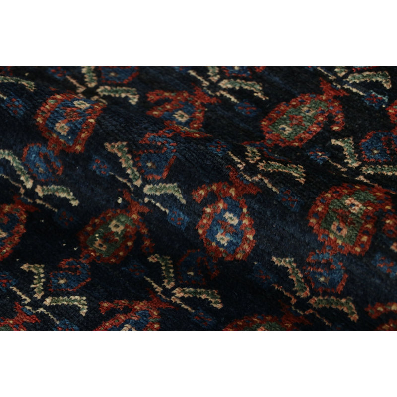 Vintage  Malayer Rug In Midnight Blue And Salmon With Floral Pattern