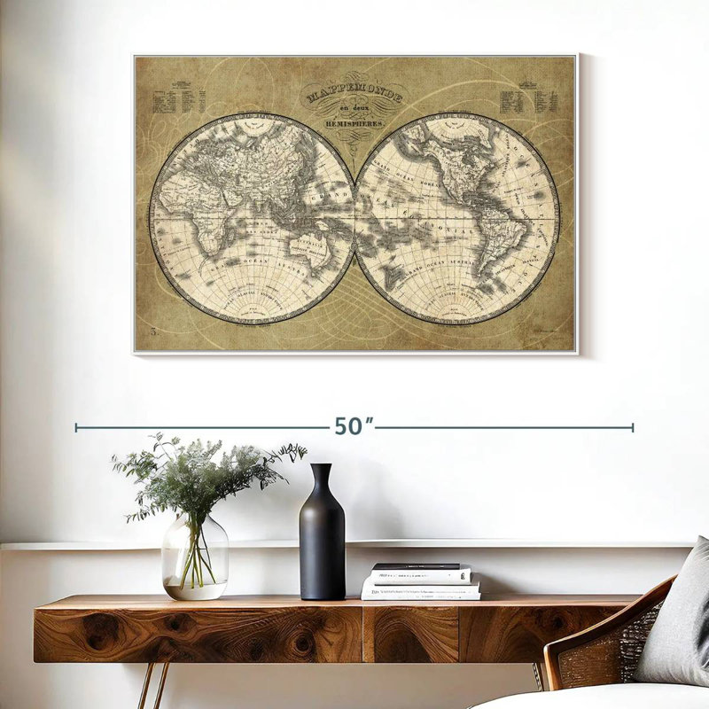 Carte du monde français I, Cadre flottant blanc, 43 po x 29 po