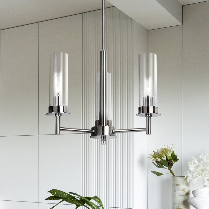 Lustre en forme de tige 3 lumières Benson, Nickel brossé, Trois lumières