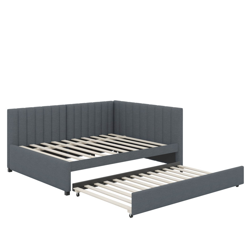 Full Size Upholstered Daybed With Trundle, Gray