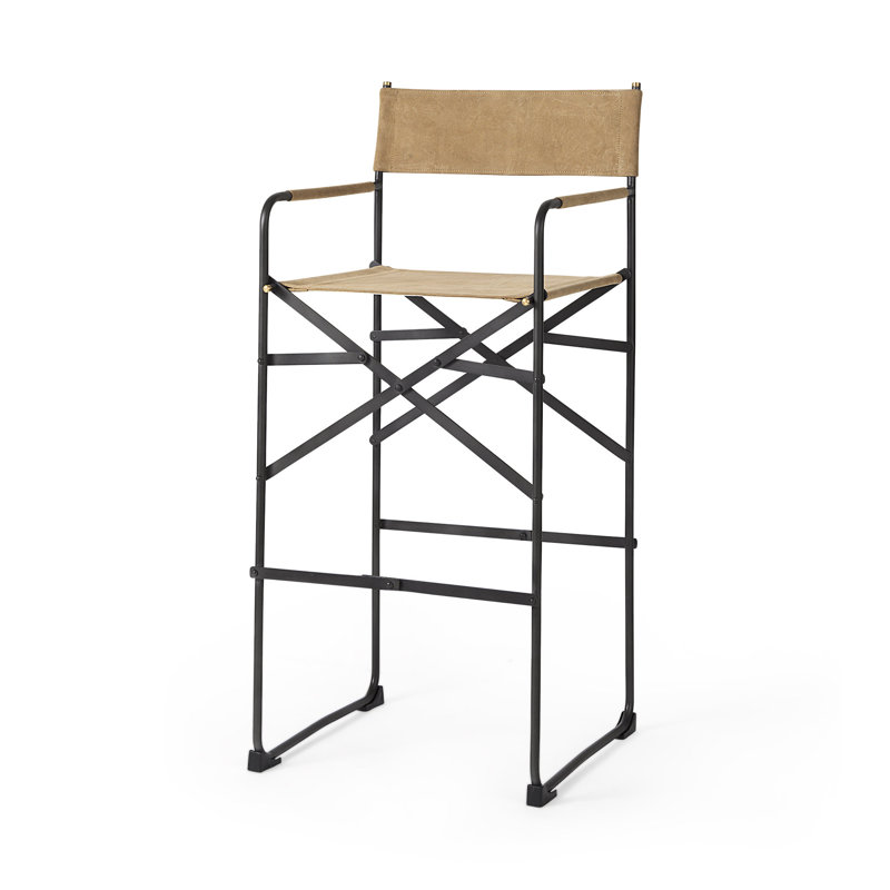 Director's Light Brown Leather & Matte Black Metal Bar Stool