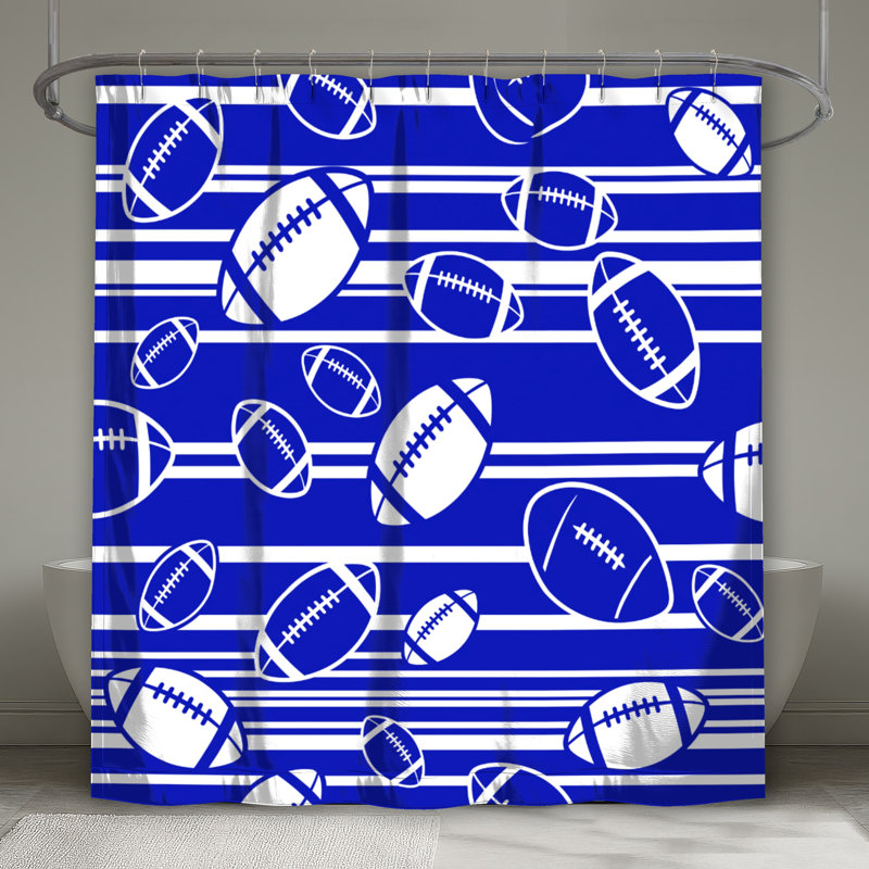 Rideaux de douche Football, L 70 po x H 93 po, Moyen bleu blanc