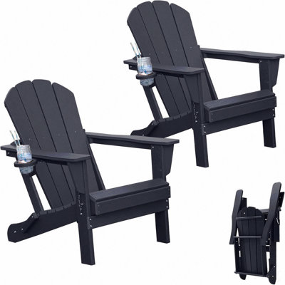 Chairs Set Of 2, Plastic Chair, Chairs, Hdpe Chair, Folding Chairs, Outdoor Chairs With Cup Holder For Lawn Patio Deck Fire Pit -Black