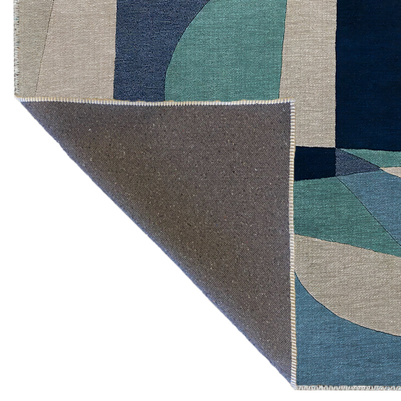 Tapis décoratif moderne à motif géométrique bleu à motif géométrique, Rectangle 4 pi 7,12 po x 6 pi 6,74 po