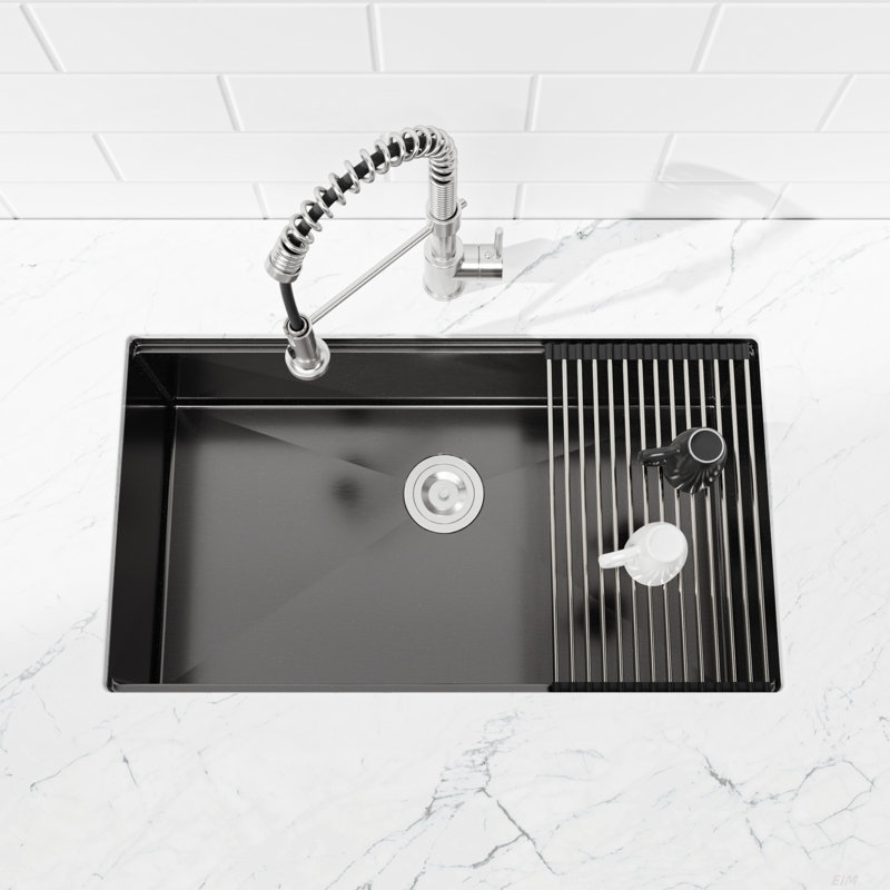 Stainless Steel Kitchen Sink, 33?x19? Single Bowl, Undermount Handmade Sink in Brushed, with Cutting Board, Colander, Sustainable Brushed Steel