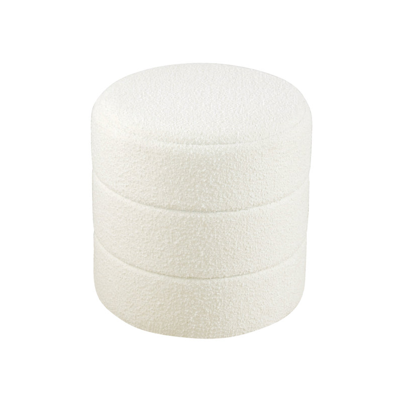 Maeesha Upholstered Round Ottoman, White Boucle