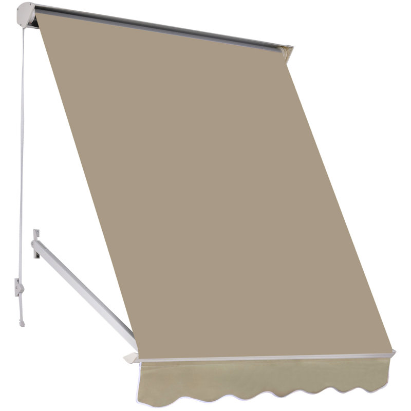 Retractable Awning For Patio And Balcony Sun Shelter, 6' Drop Arm, Protection, Strong Aluminum, Creamy White Arm Manual Outdoor Shade Awning, , , Aluminum Hardware,