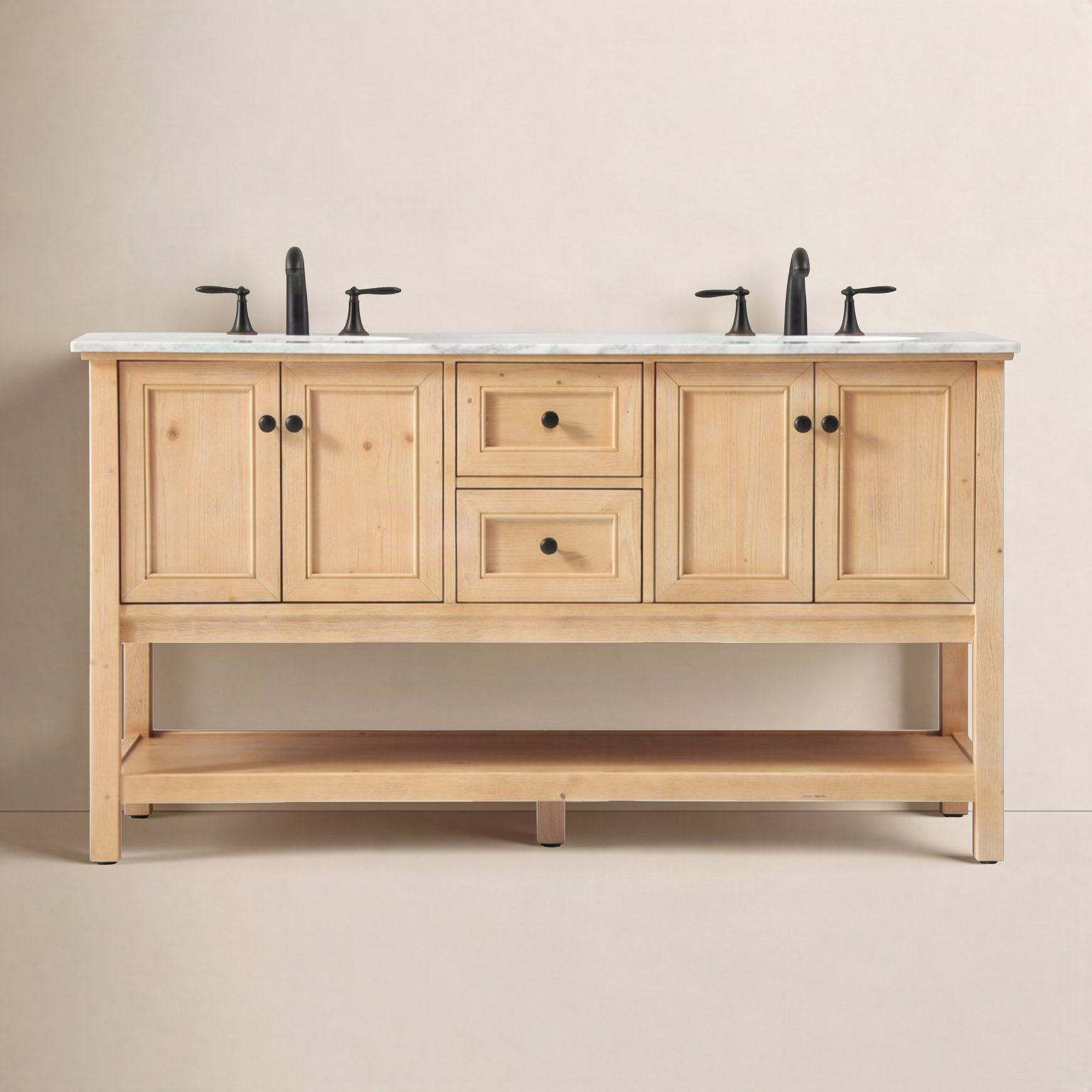 Bonsai 60'' Double Bathroom Vanity, Natural wood