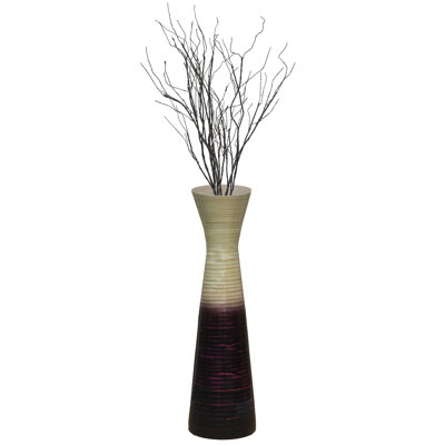 Orren Ellis 27" Elegant Bamboo Floor Vase with Hourglass Design - Ideal for Silk Plants Dried Branches or Long Stem Flowers - Perfect for Dining Room Living Room Entryway or Home Office Decor, Purple
