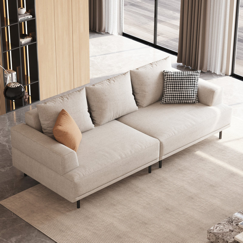 Breathable Cotton-linen Fabric Sofa, Solid Wood Frame, High-elastic Sponge Seat Cushion, Light Beige, 3