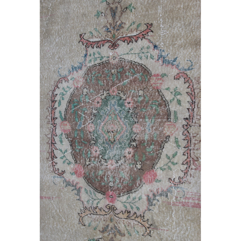 Grand tapis turc beige rétro idéal pour la salle à manger ou la chambre à coucher à thème tribal